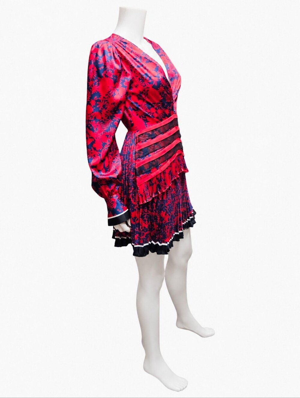SELF-PORTRAIT | Long Sleeve Floral Print Mini Dress in Size US 2 - Picture 4 of 11